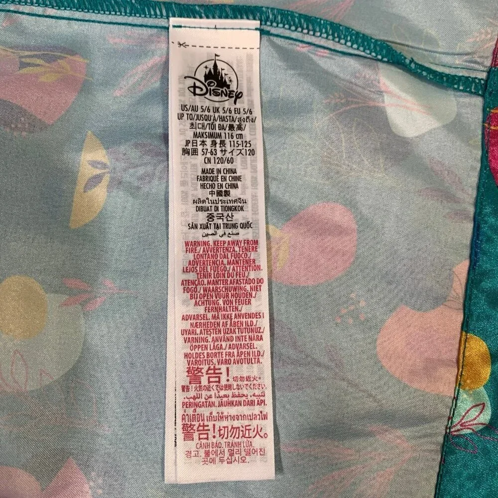 5/$25 Disney Robe Kids Size 5/6 Teal Pink Abstract‎ Floral Satin Wrap Loungewear